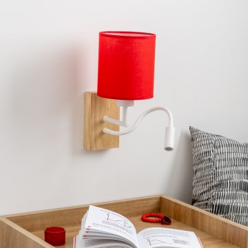 Brilagi - LED fleksibilna zidna lampa NUBILA WOOD 1xE27/25W/230V + LED/3W hrast/crvena