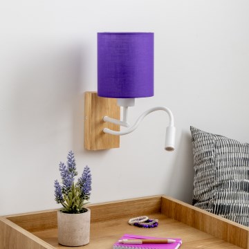 Brilagi - LED fleksibilna zidna lampa NUBILA WOOD 1xE27/25W/230V + LED/3W hrast/ljubičasta
