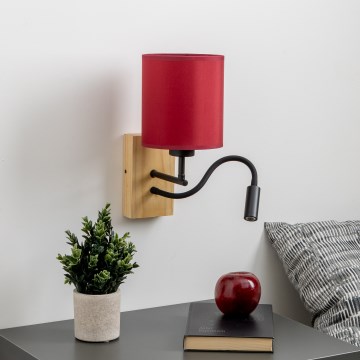 Brilagi - LED fleksibilna zidna lampa NUBILA WOOD 1xE27/25W/230V + LED/3W hrast/pompejanska crvena