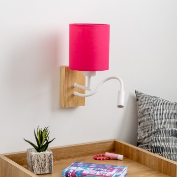 Brilagi - LED fleksibilna zidna lampa NUBILA WOOD 1xE27/25W/230V + LED/3W hrast/ružičasta