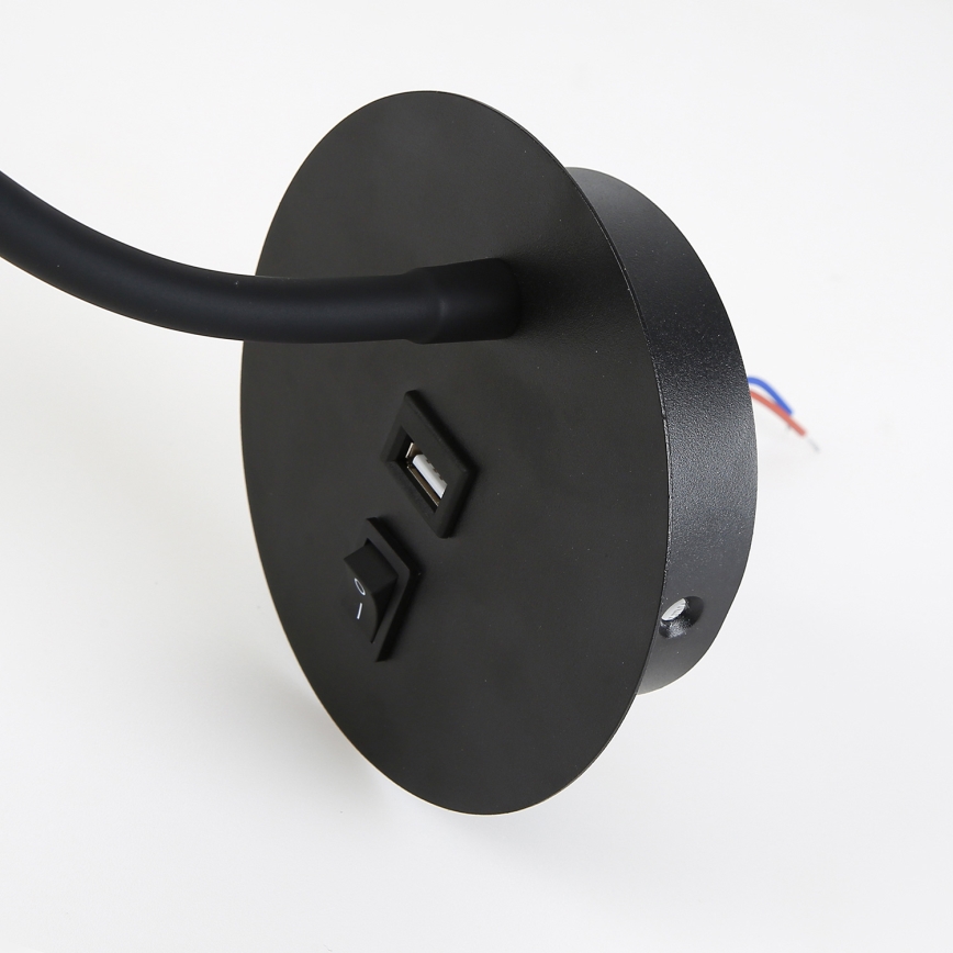 Brilagi - LED fleksibilna zidna lampa sa USB portom MAYA LED/3W/230V 4000K crna