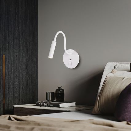 Brilagi - LED fleksibilna zidna lampa sa USB portom MAYA LED/3W/230V 4000K bela