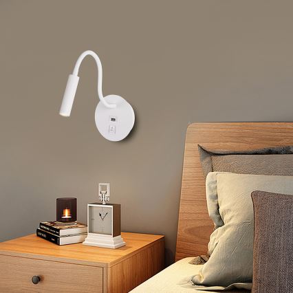 Brilagi - LED fleksibilna zidna lampa sa USB portom MAYA LED/3W/230V 4000K bela