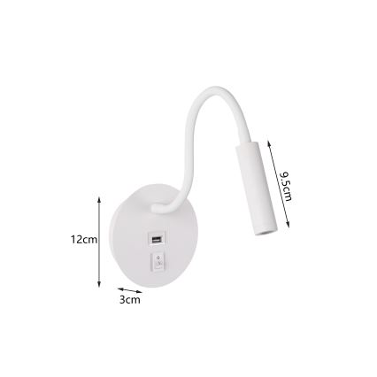 Brilagi - LED fleksibilna zidna lampa sa USB portom MAYA LED/3W/230V 4000K bela
