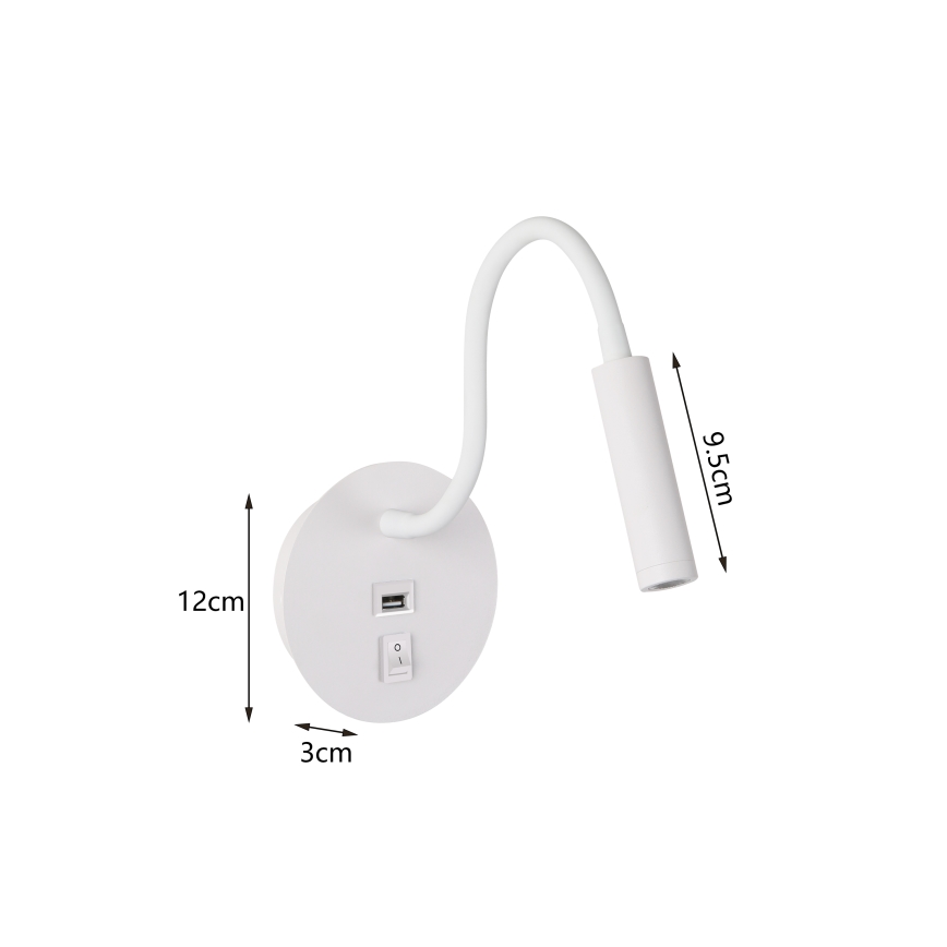 Brilagi - LED fleksibilna zidna lampa sa USB portom MAYA LED/3W/230V 4000K bela