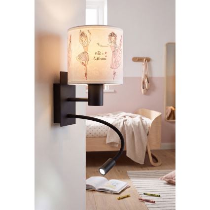 BRILAGI - LED Dečija fleksibilna zidna lampa BOBO 1xE27/25W/230V + LED/3W crna/bela/ružičasta/s motivom balerina