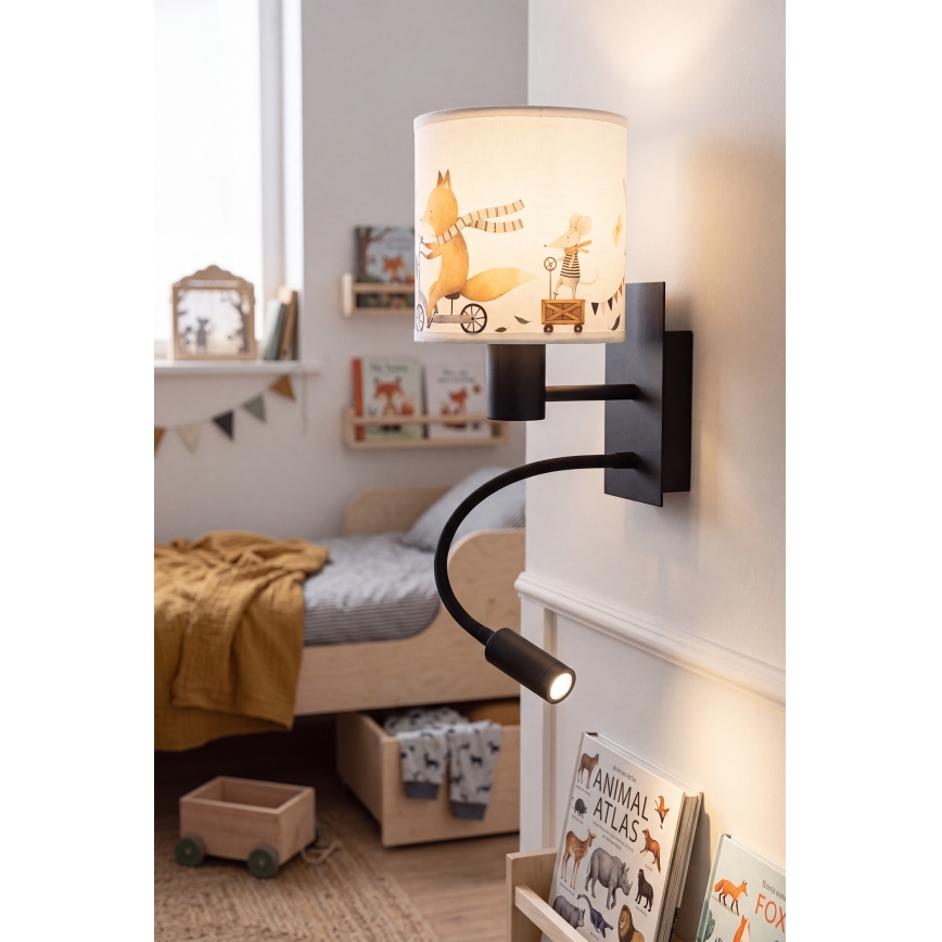 BRILAGI - LED dečja fleksibilna zidna lampa BOBO 1xE27/25W/230V + LED/3W crna/bela/sa životinjskim motivima