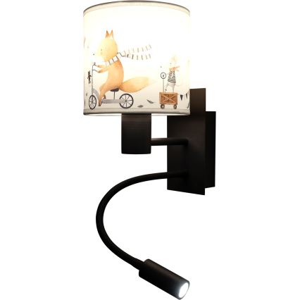 BRILAGI - LED dečja fleksibilna zidna lampa BOBO 1xE27/25W/230V + LED/3W crna/bela/sa životinjskim motivima
