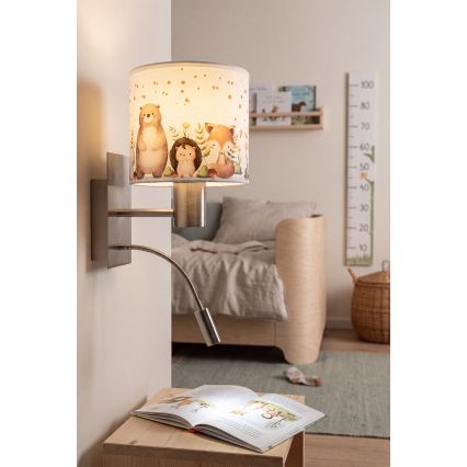 BRILAGI - LED dečija fleksibilna zidna lampa BOBO 1xE27/25W/230V + LED/3W mat hrom/bela/sa motivom životinja