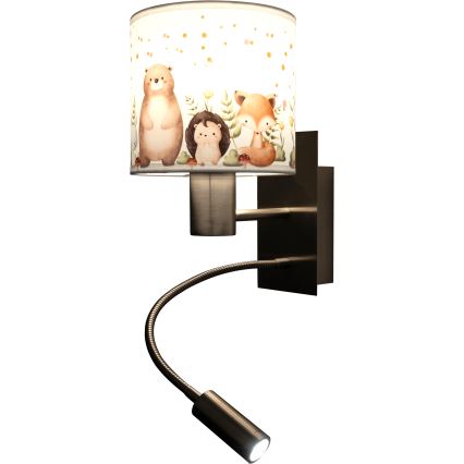 BRILAGI - LED dečija fleksibilna zidna lampa BOBO 1xE27/25W/230V + LED/3W mat hrom/bela/sa motivom životinja