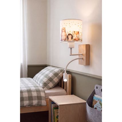 BRILAGI - LED Dečija fleksibilna zidna lampa BOBO WOOD 1xE27/25W/230V + LED/3W hrast/bela/životinjice