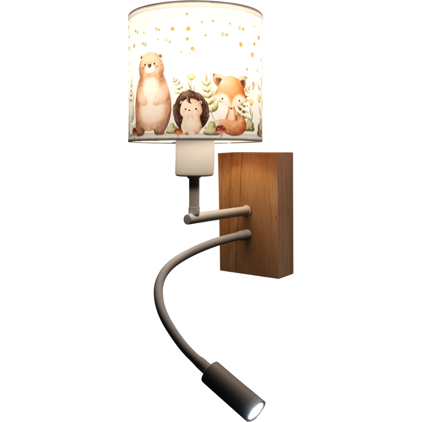 BRILAGI - LED Dečija fleksibilna zidna lampa BOBO WOOD 1xE27/25W/230V + LED/3W hrast/bela/životinjice