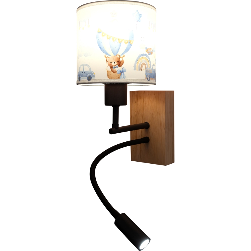 BRILAGI - LED Dečija fleksibilna zidna lampa BOBO WOOD 1xE27/25W/230V + LED/3W hrast/crna/bela/plava/medvedići