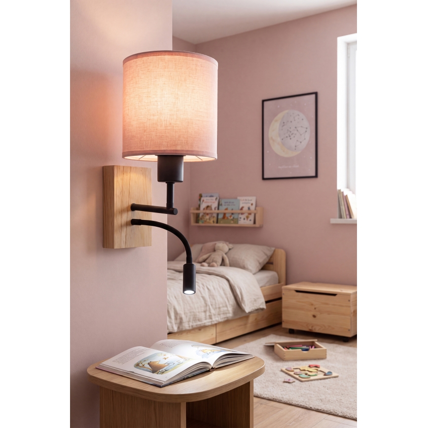 BRILAGI - LED fleksibilna zidna lampa BOBO WOOD 1xE27/25W/230V + LED/3W hrast/crna/ružičasta