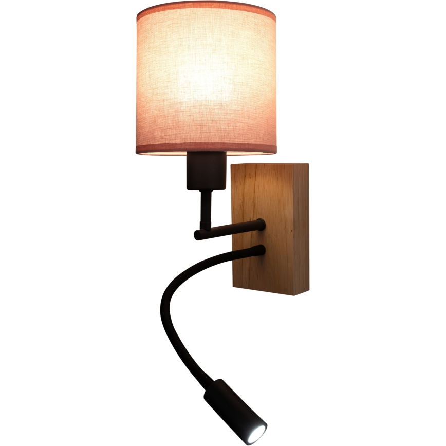 BRILAGI - LED fleksibilna zidna lampa BOBO WOOD 1xE27/25W/230V + LED/3W hrast/crna/ružičasta