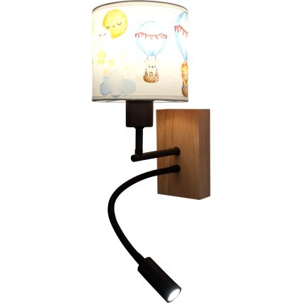 BRILAGI - LED dečija fleksibilna zidna lampa BOBO WOOD 1xE27/25W/230V + LED/3W hrast/crna/bela/životinjice