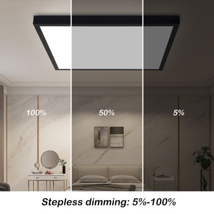 Brilagi - LED prigušiva stropno svetlo za kupatilo FRAME SMART LED/50W/230V 60x60 cm 3000-6000K IP44 crna + daljinski upravljač