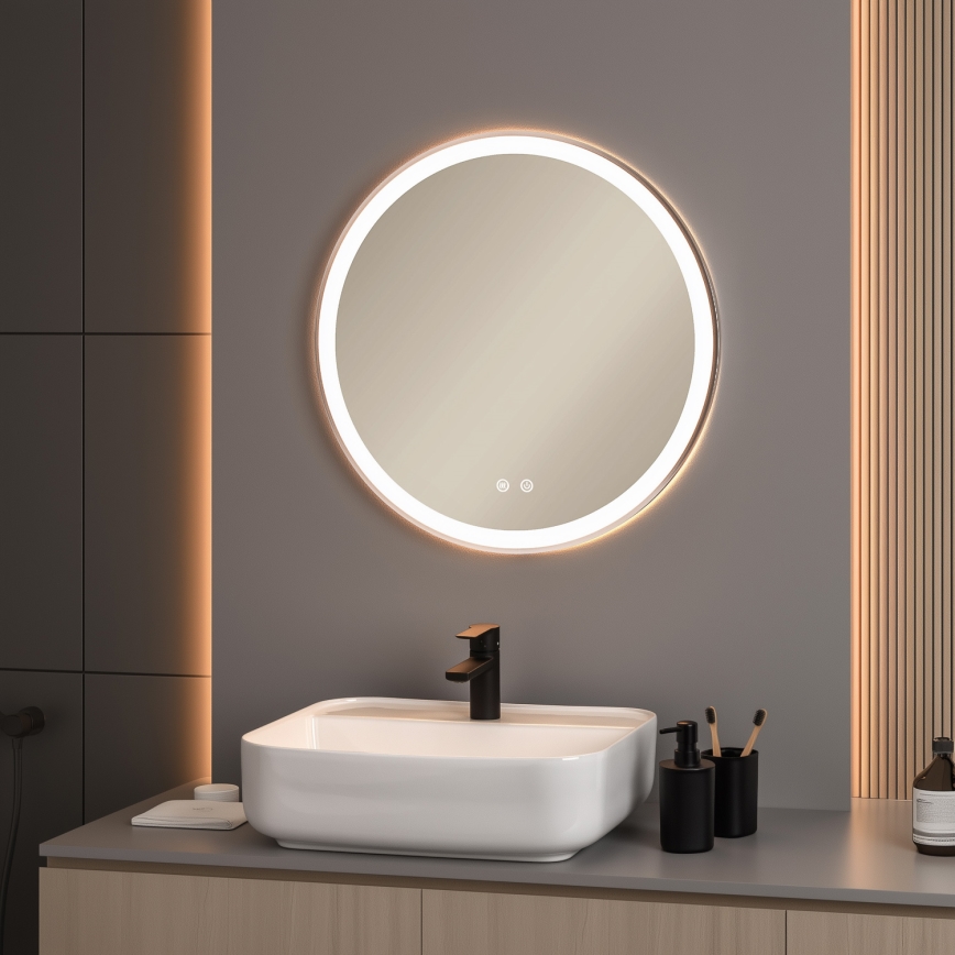 Brilagi - LED prigušiva kupatilsko grejano ogledalo sa pozadinskim osvetljenjem ALU PRO LED/18W/230V prečnik 60 cm 3000/4000/6500K IP44 mat hrom CRI 90