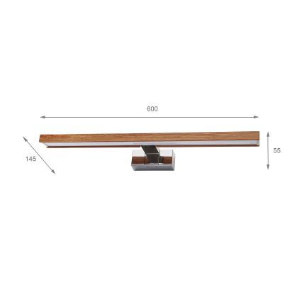 BRILAGI - LED kupatilsko osvetljenje za ogledalo 3u1 WOODY MIRROR LED/12W/230V 60 cm IP44 sjajni hrom/hrast trešnja