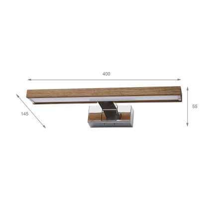 BRILAGI - LED kupatilsko osvetljenje za ogledalo 3u1 WOODY MIRROR LED/8W/230V 40 cm IP44 sjajni hrom/hrast-orah