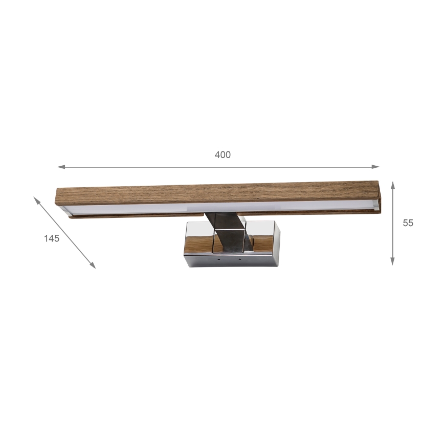 BRILAGI - LED kupatilsko osvetljenje za ogledalo 3u1 WOODY MIRROR LED/8W/230V 40 cm IP44 sjajni hrom/hrast-orah