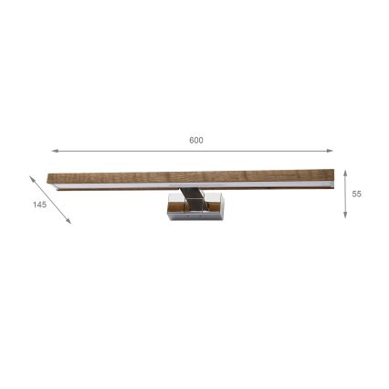 BRILAGI - LED kupatilsko osvetljenje za ogledalo 3u1 WOODY MIRROR LED/12W/230V 60 cm IP44 sjajni hrom/hrast-orah
