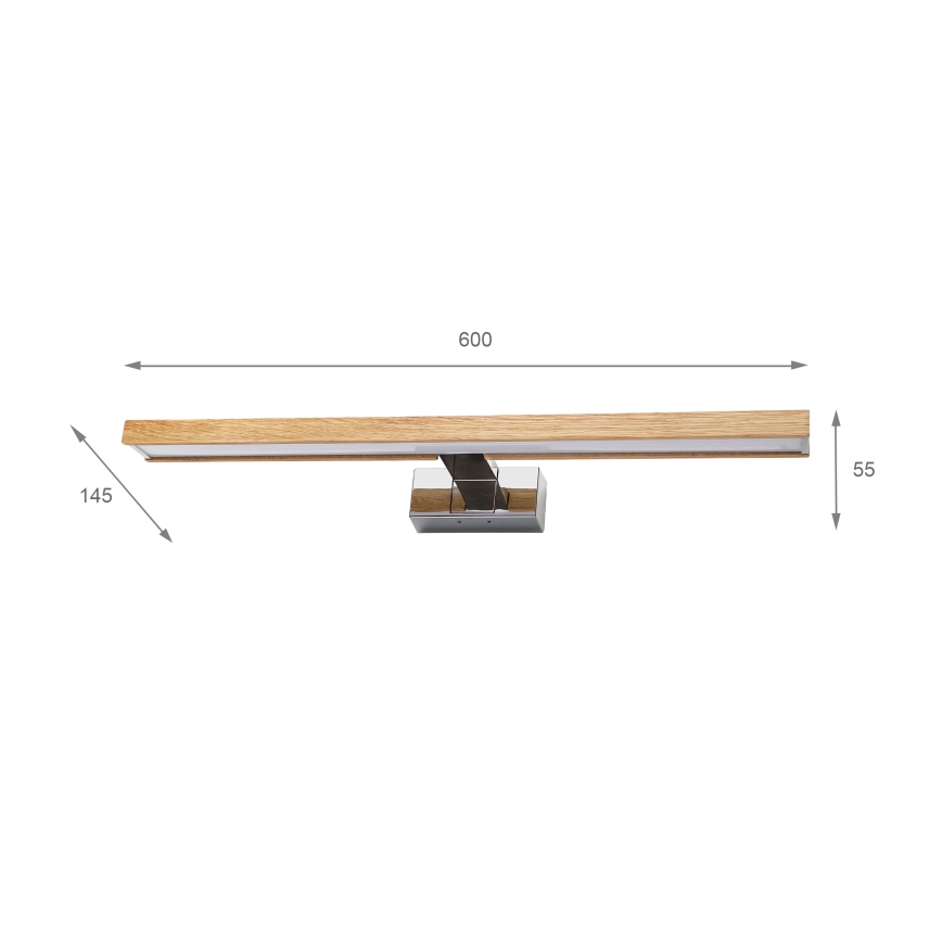 BRILAGI - WOODY MIRROR LED 3u1 osvetljenje za kupatilsko ogledalo LED/12W/230V 60 cm IP44 sjajni hrom/hrast