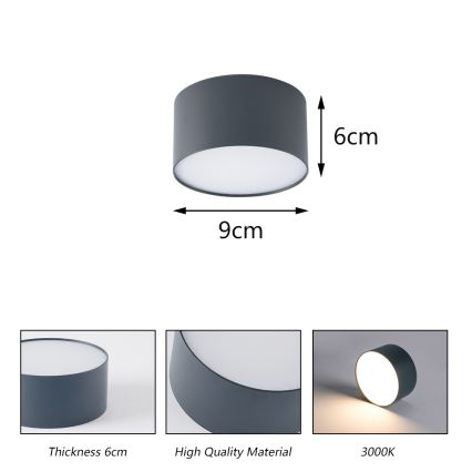 Brilagi - LED kupatilsko stropno svetlo FORIS LED/9W/230V prečnik 9 cm antracit IP44 CRI 90