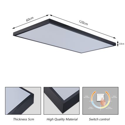 Brilagi - LED kupatilsko plafonsko svetlo FRAME LED/96W/230V 120x60 cm 3000/4000/6000K IP44 crna