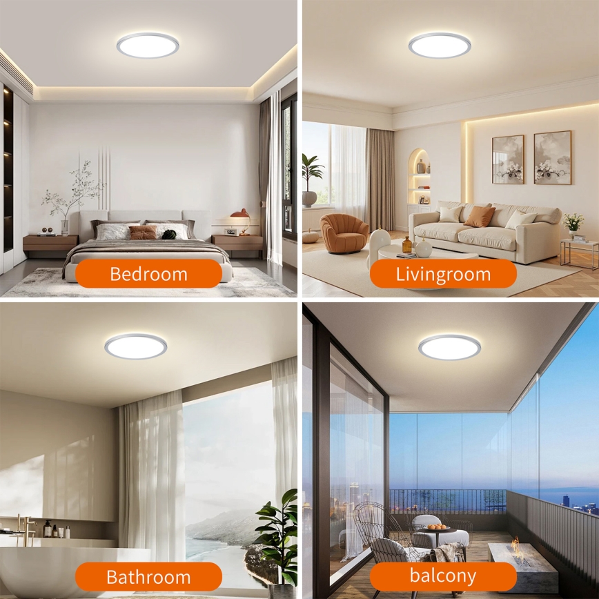 Brilagi - ULTRA SLIM LED plafonska svetiljka za kupatilo, 12W, 230V, prečnik 22,5 cm, srebrna, IP54