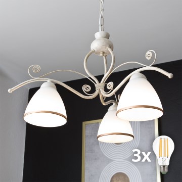 Brilagi - LED luster na lancu ANTICO 3xE27/60W/230V 3000K bela patina