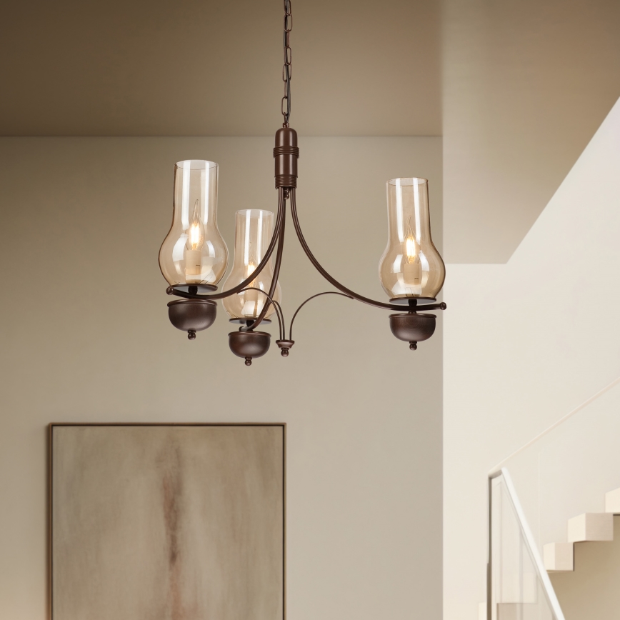 Brilagi - LED luster na lancu COTTAGE 3xE14/40W/230V bukva/braon/dimljeno bež