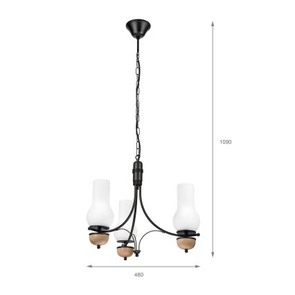 Brilagi - LED luster na lancu COTTAGE 3xE14/40W/230V hrast/crna/bela