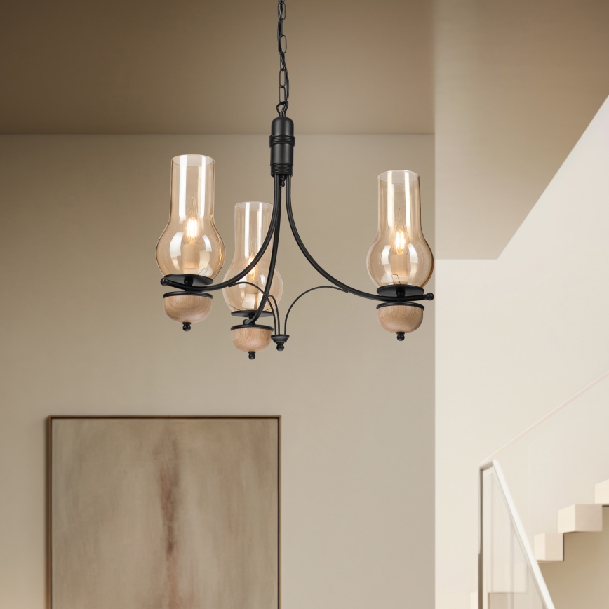 BRILAGI - LED luster na lancu COTTAGE 3xE14/40W/230V hrast/crna/zadimljeno bež