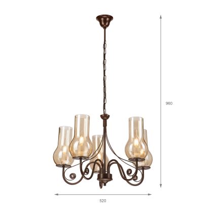 Brilagi - LED luster na lancu COTTAGE 5xE14/40W/230V braon