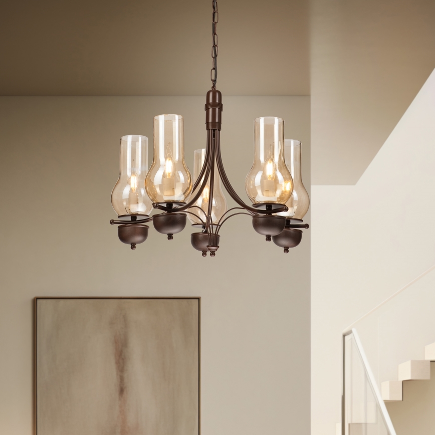 Brilagi - LED luster na lancu COTTAGE 5xE14/40W/230V hrast/smeđa