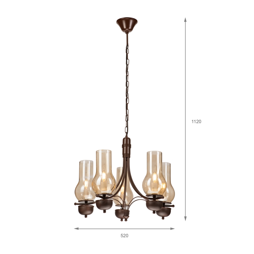 Brilagi - LED luster na lancu COTTAGE 5xE14/40W/230V hrast/smeđa