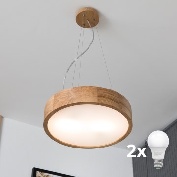 Brilagi - LED luster na sajli CARVALHO 2xE27/30W/230V, hrast, prečnik 37 cm