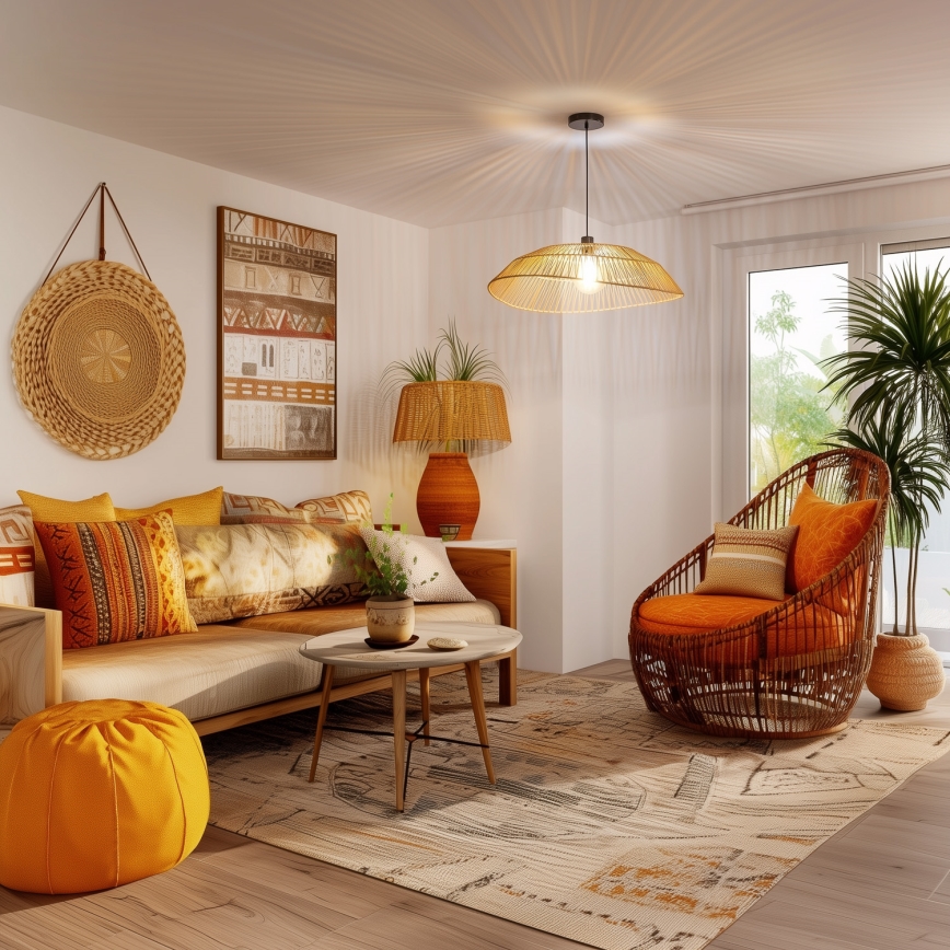 Brilagi - LED luster na sajli CERIA BOHO 1xE27/40W/230V, prečnik 70 cm, braon