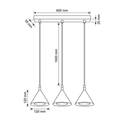 BRILAGI - LED Luster na sajli CONE TRIPLE 3xGX53/15W/230V crna