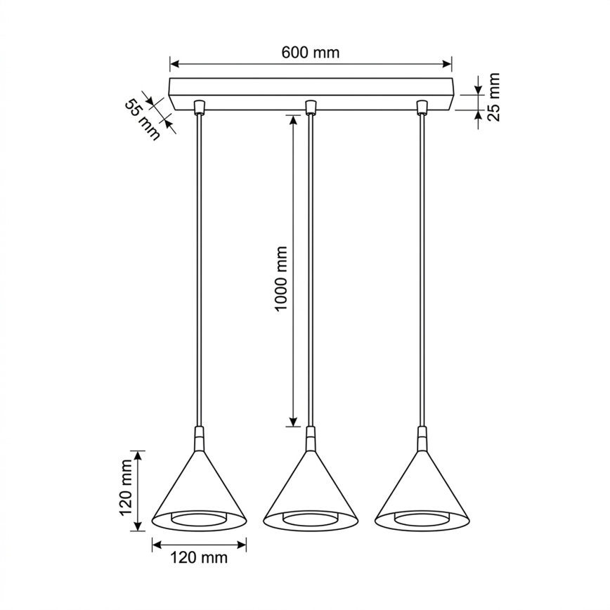 BRILAGI - LED Luster na sajli CONE TRIPLE 3xGX53/15W/230V crna