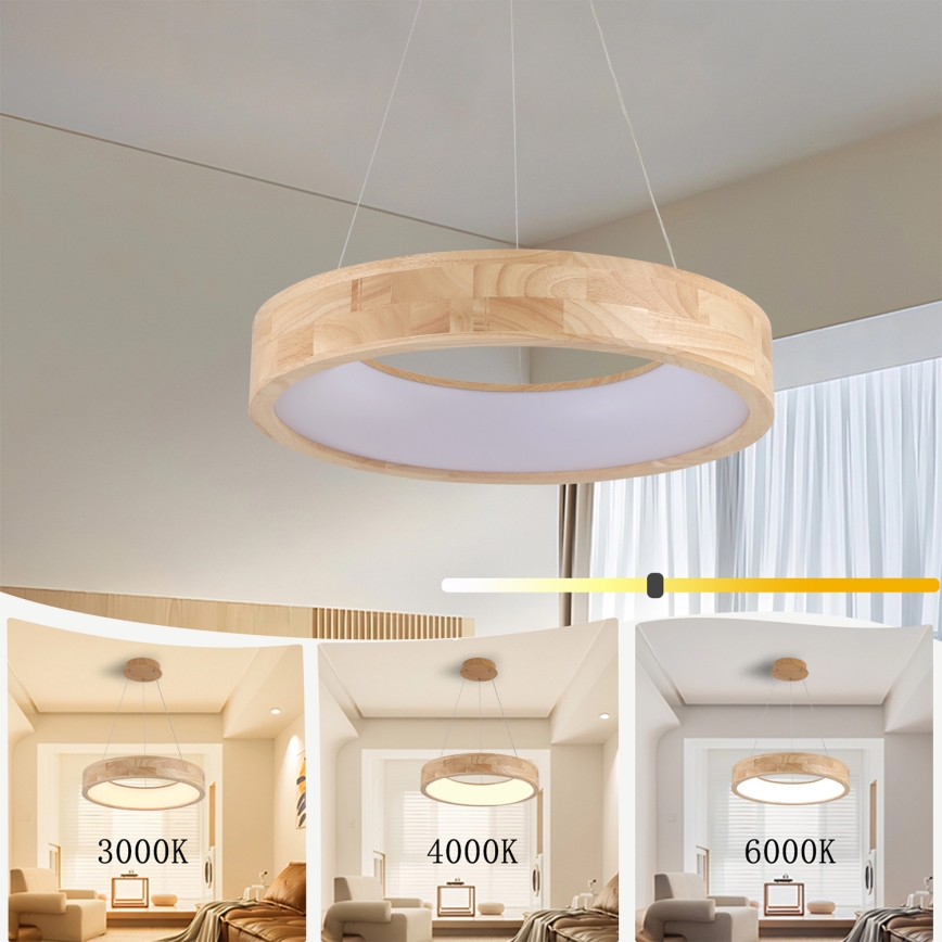 Brilagi - drveni LED luster na sajli FALCON WOOD LED/30W/230V 3000/4000/6000K prečnik 45 cm