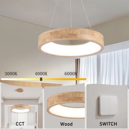 Brilagi - drveni LED luster na sajli FALCON WOOD LED/30W/230V 3000/4000/6000K prečnik 45 cm