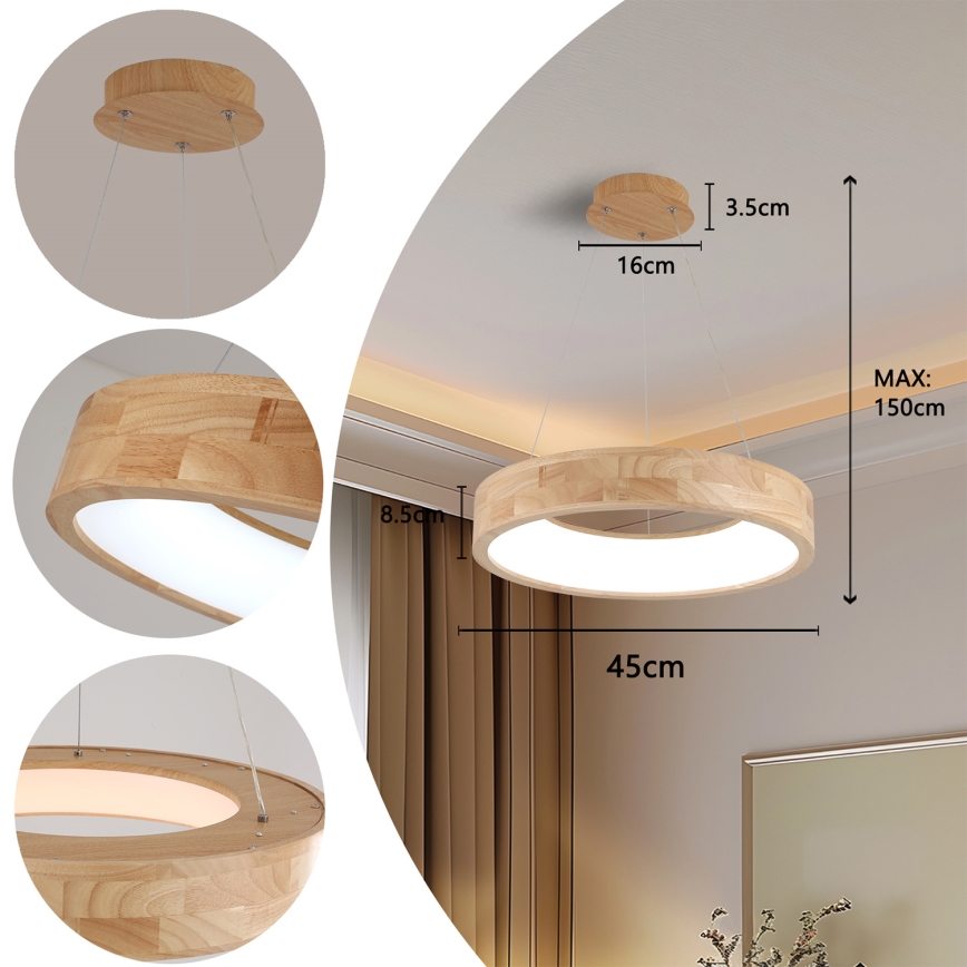 Brilagi - drveni LED luster na sajli FALCON WOOD LED/30W/230V 3000/4000/6000K prečnik 45 cm