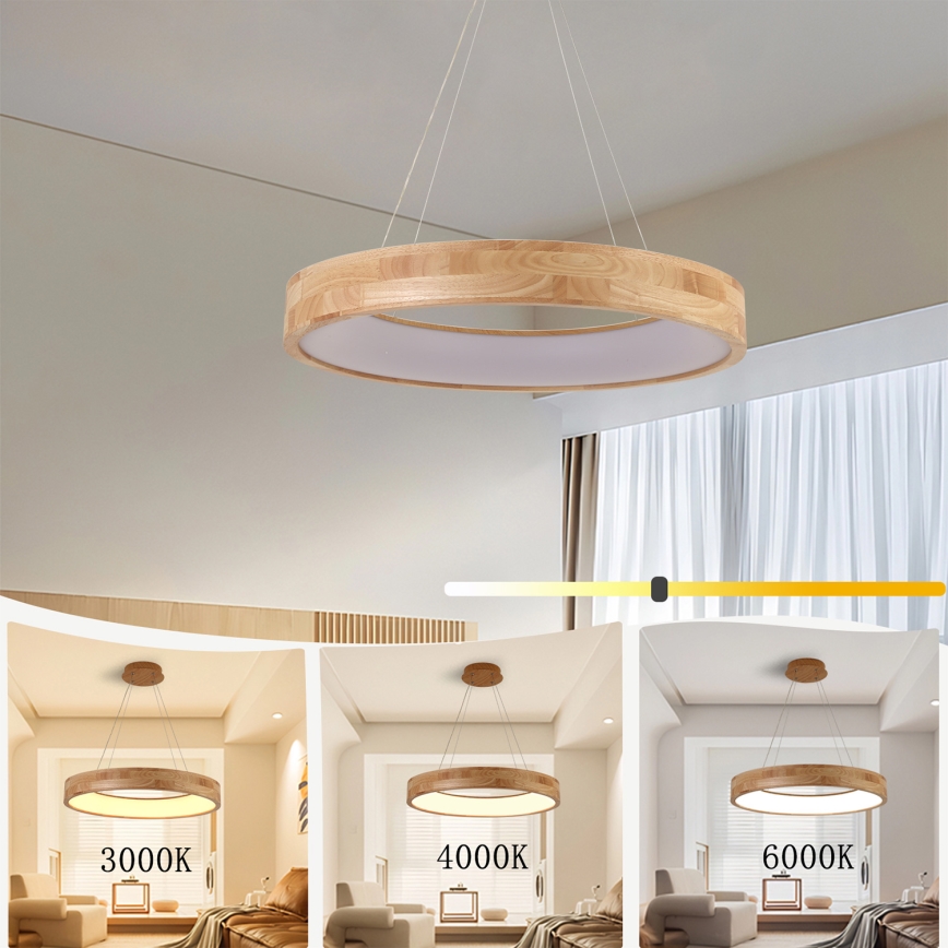 Brilagi - LED luster na sajli FALCON WOOD LED/40W/230V 3000/4000/6000K, prečnik 60 cm, drvo