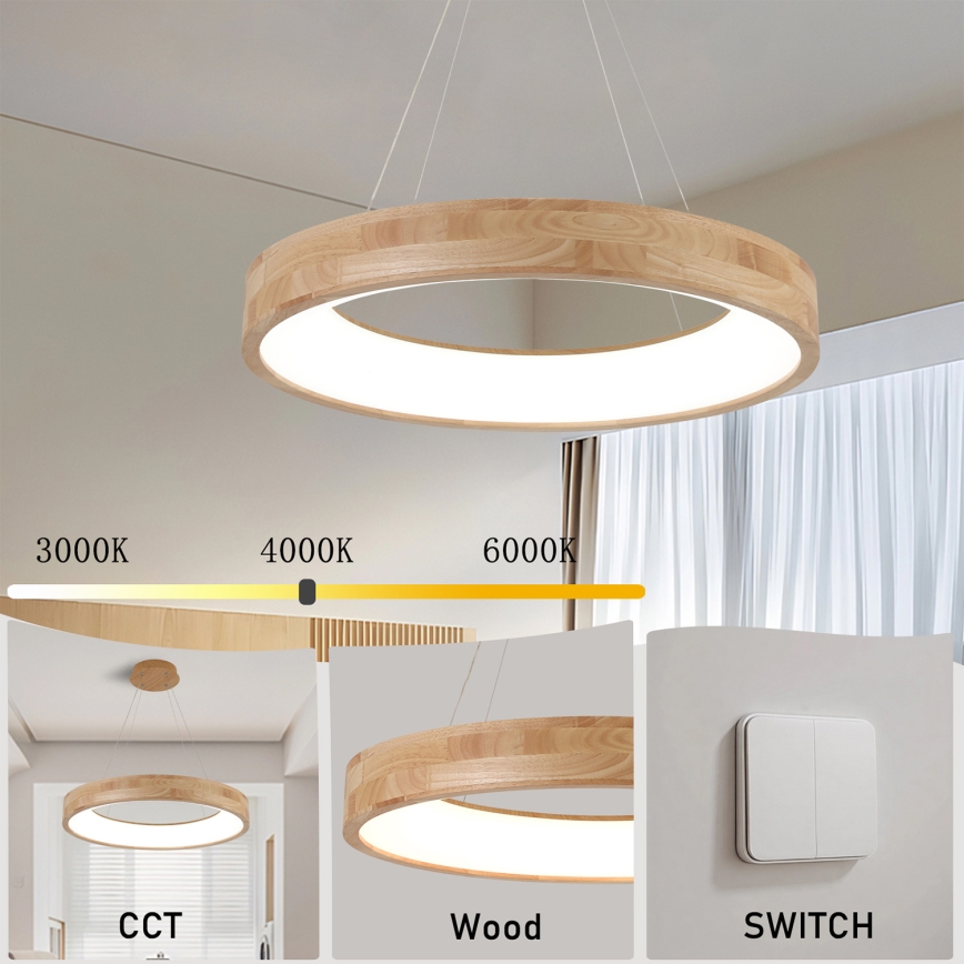Brilagi - LED luster na sajli FALCON WOOD LED/40W/230V 3000/4000/6000K, prečnik 60 cm, drvo