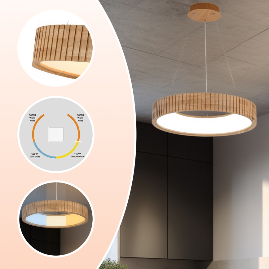 Brilagi - LED luster na sajli FALCON WOOD MODERN LED/30W/230V 3000/4000/6000K prečnik 45 cm drvo