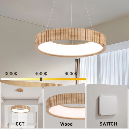 Brilagi - LED luster na sajli FALCON WOOD MODERN LED/30W/230V 3000/4000/6000K prečnik 45 cm drvo