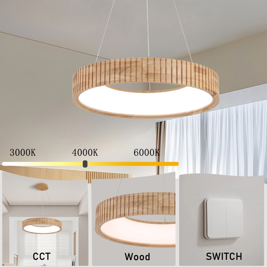 Brilagi - LED luster na sajli FALCON WOOD MODERN LED/30W/230V 3000/4000/6000K prečnik 45 cm drvo