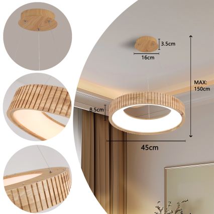 Brilagi - LED luster na sajli FALCON WOOD MODERN LED/30W/230V 3000/4000/6000K prečnik 45 cm drvo